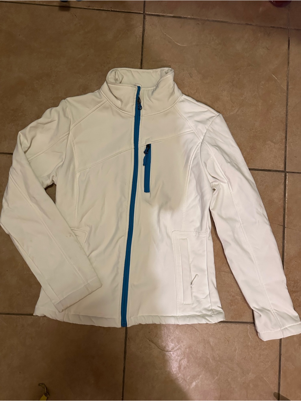 Women's White Ski Jacket with Blue Zippers